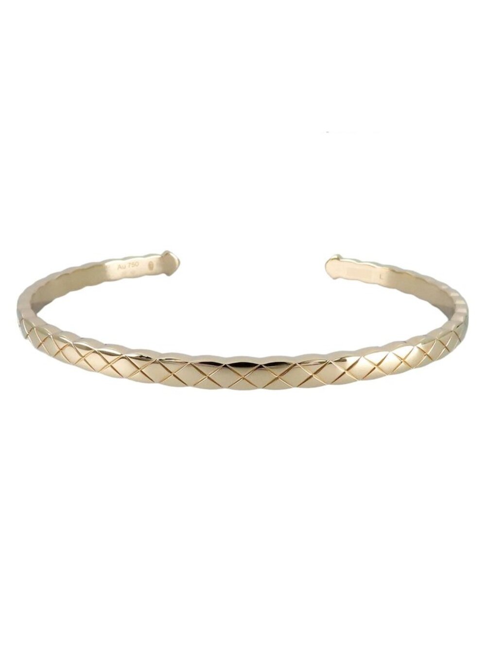 Chanel Coco Crush Bracelet Yellow Gold 18K Quilted Open Bangle L 18